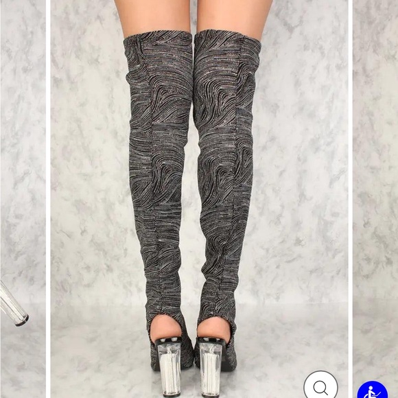 CAPE ROBBIN CONNIE WOMEN BLACK HEELED OVER KNEE SANDALS BOOTS IN SIZE 10 m - Picture 8 of 13